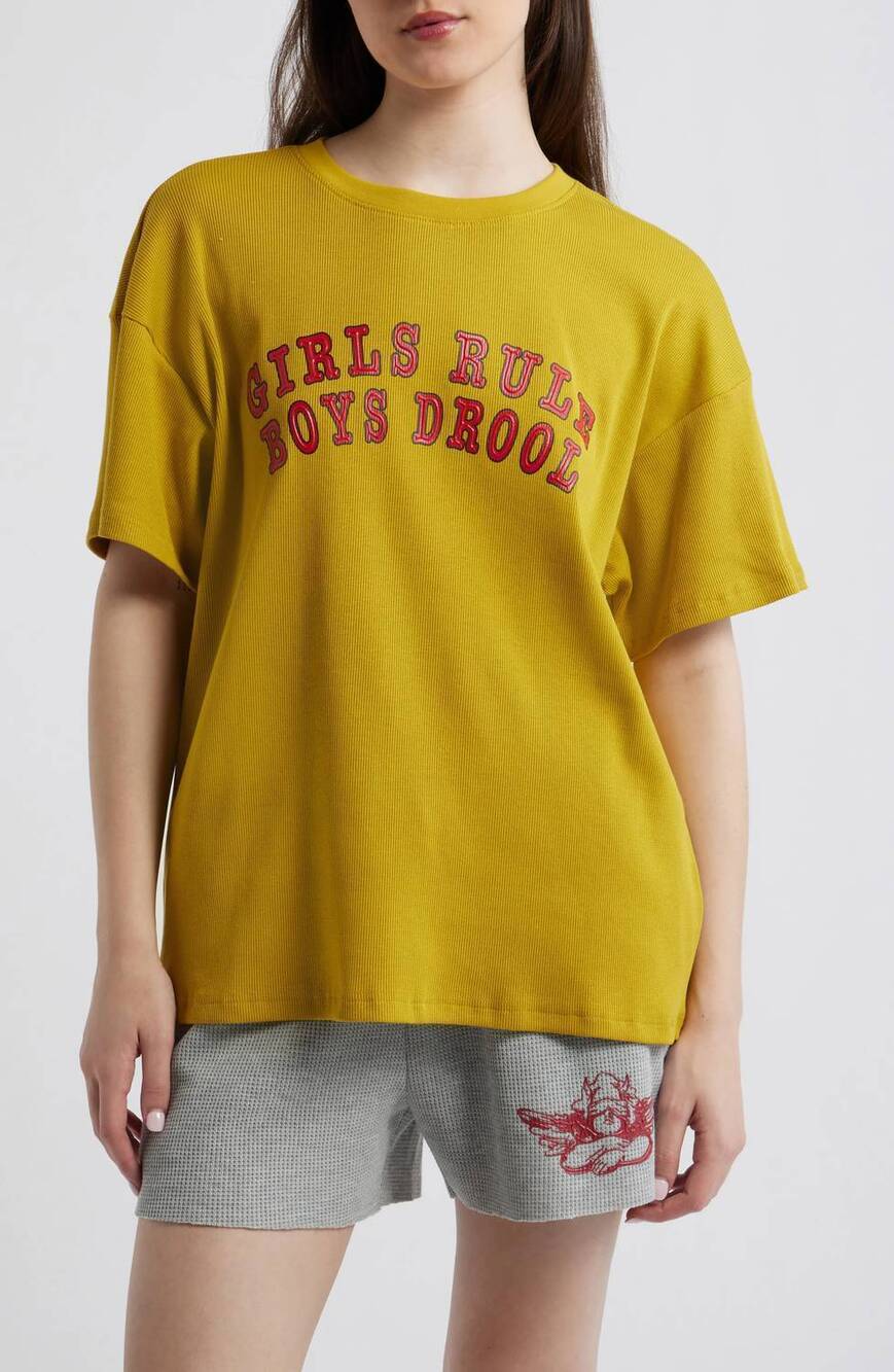 NEW BOYS LIE girls rule boys drool boyfriend tee in yellow
